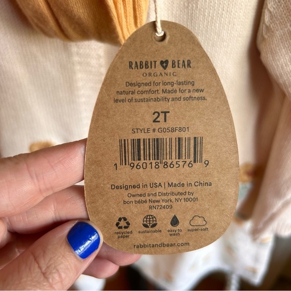 Rabbit+Bear Casual Cream &Yellow Dress/Cardigan, Floral Print, Puffed Sleeves-2t - Picture 3 of 4